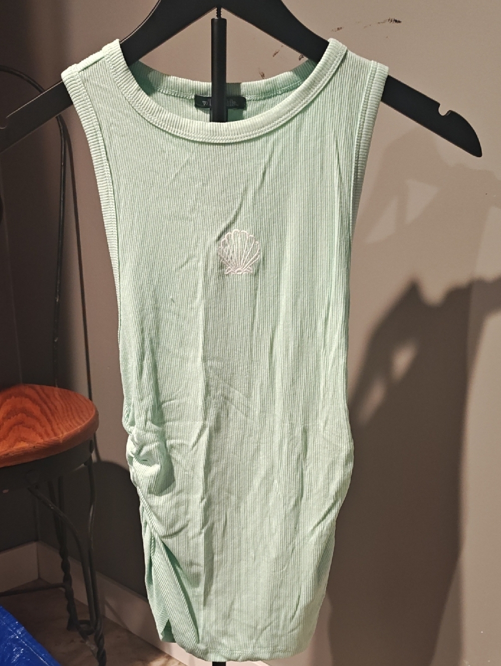 wild fable Mint Green Ribbed Tank with White Shell Embroidery